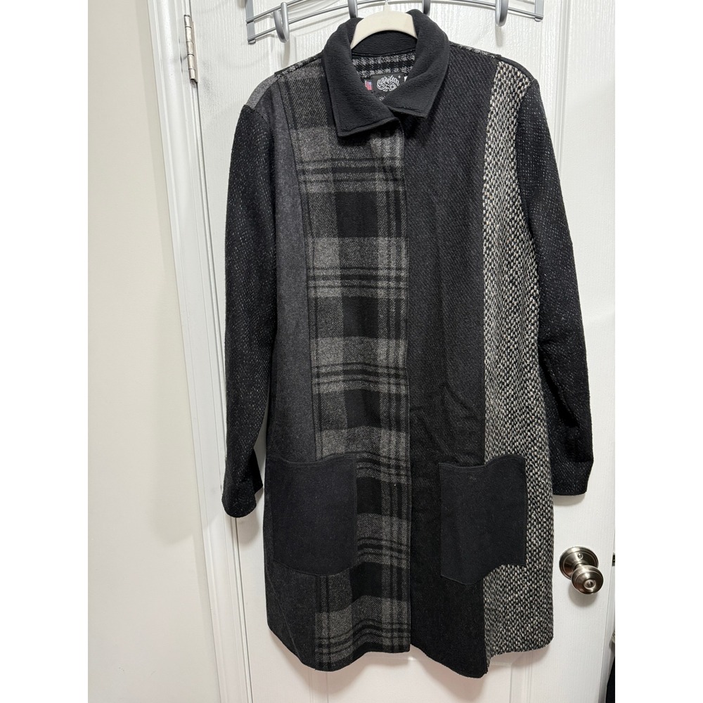 Vintage Cameleon Wool Patchwork Coat Womens M Plaid Houndstooth Long Jacket USA
